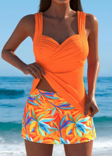 Damen Orangefarbener Zweiteiliger Badeanzug Mit Blumenmuster – Orange