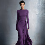 Damen-Maxikleid im Wickelstil, gestrickt, mit Knopf – Lila