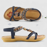 Viola | Damen Riemchen Flache Offene Zehen Sandalen – Kobaltblau