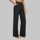 Damen-Stretchhose mit hoher Taille und Taschen – Schwarz