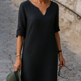 Elvy Sommerkleid mit V-Ausschnitt – Elegant & Figurschmeichelnd – Schwarz