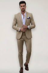 Jürgen | Herren Frühlings Formeller Slim-Fit Zweiteiliger Anzug – Khaki