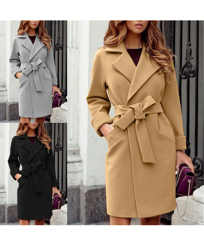 Stylischer Trenchcoat mit Gürtel und Reverskragen für Damen | Ideal für den Winter