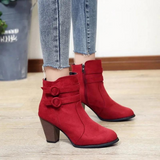 Carolin | Damen High-Heel-Stiefeletten mit Schnalle und Reißverschluss – Rot
