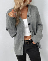 Mia | Damen Kapuzenstrickjacke mit Knöpfen – Grau