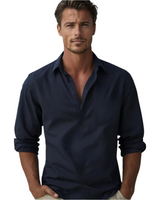 Herren Langarm Baumwollhemd – Marineblau