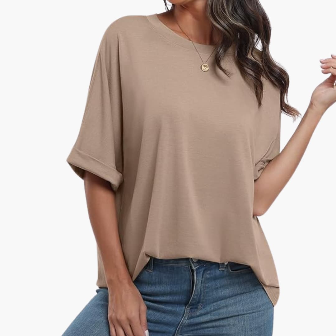 Damen Oversize T-Shirt mit Rundhals und kurzen Ärmeln