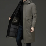 Alexander | Herren Langer Winter Steppmantel mit Kapuze – Grau