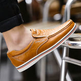 Paul | Herren Frühling Moc Toe Loafers mit Kontrastnähten – Gelb