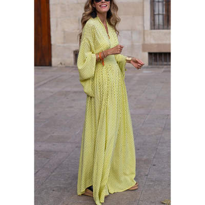 Gemustertes V Ausschnitt Kleid Für Damen | Maxi