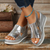 Stefanie | Damen Metallische Plattform Komfort Sandalen – Silber