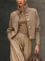 Isabella | Edle taillierte Damen Wolljacke – Goldbeige