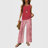 Karin | Damen Zweiteiler Weite Bein Hose Set – Rot
