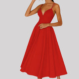 Regine | Damen Hochzeitsgast Träger Midi Kleid – Rot
