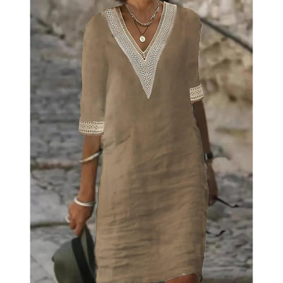 Damen Boho V-Ausschnitt Elegantes Halbarm Kleid |  Midi