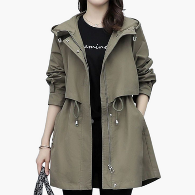 Damen Trenchcoat mit Kapuze und verstellbarer Taille