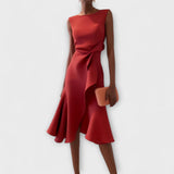 Ärmelloses Midikleid für Damen mit drapiertem, asymmetrischem Saum – Rot