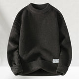 Eldric - Rundhals-Pullover aus Waffelstrick – Dunkelgrau