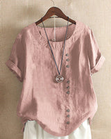 Doris | Damen Lässige Bluse mit Knopfdetail und Kurzarm – Rosa