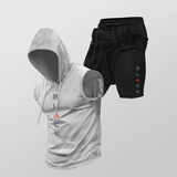 Diego | Sportliches ärmelloses Hoodie-Set mit Shorts – Grau-Schwarz