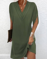 Damen Midikleid Mit V Ausschnitt – Armeegrün