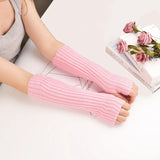 Lange fingerlose Strickhandschuhe (30 cm) – Rosa