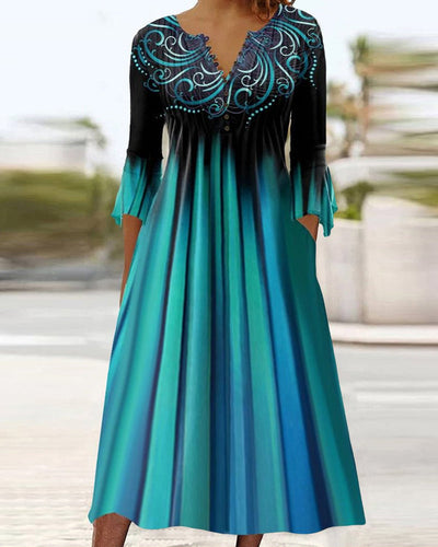 Kleid Mit 3/4 ärmeln Und Farbverlauf Für Damen | Midi