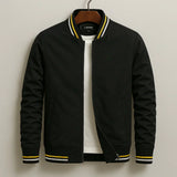 Herren Leichte Bomberjacke Mit Geripptem Kragen – Casual Reißverschlussjacke – Schwarz