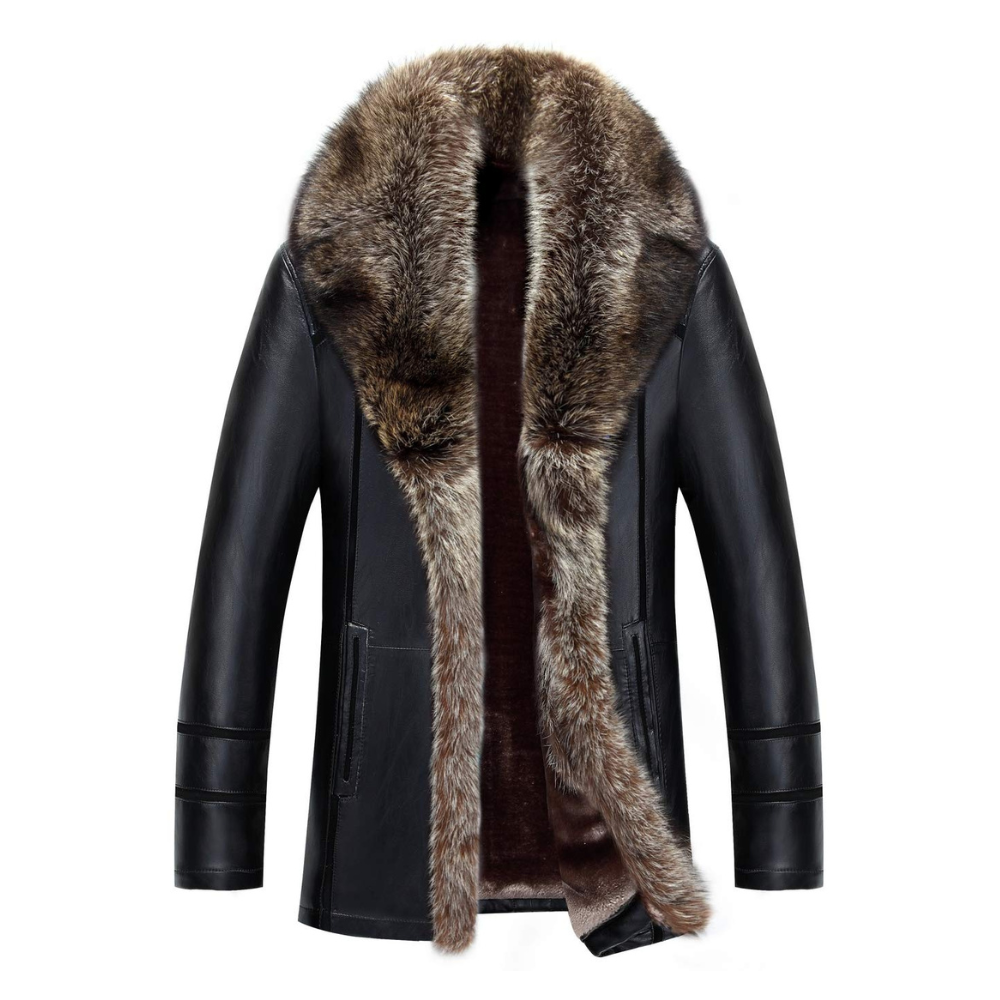 Paolo - Ledermantel mit Kunstpelzkragen