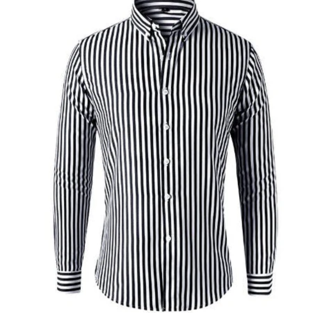 Herren Button Down Gestreiftes Langarm Hemd | Stylisch