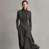 Damen-Boho-Maxikleid, asymmetrisch – Dunkelgrau