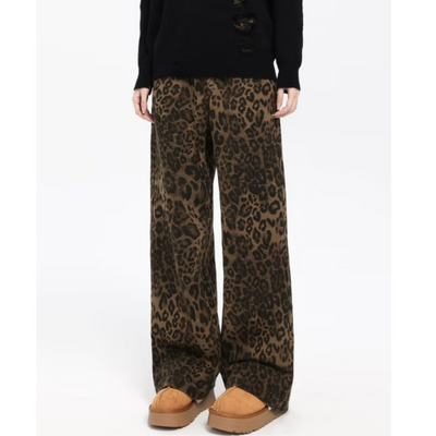 Damen Klassische Weit Bein Leopard Print Hose | Lässig