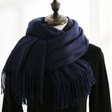 Designer-Schal mit Quasten | Warmer und weicher Kaschmir – Schwarz Blau