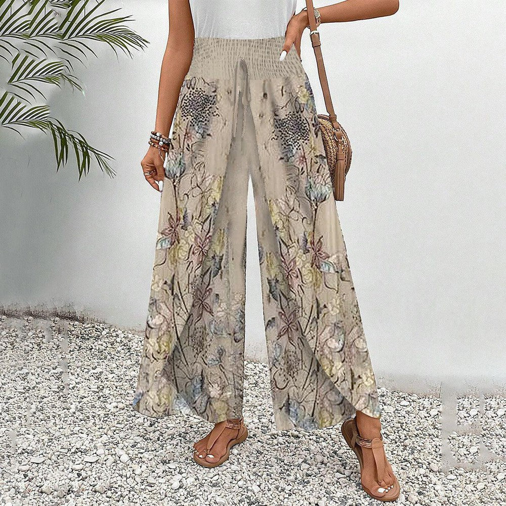 VALE | Trousers with Apricot Print and Elastic Waistband