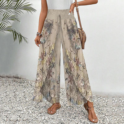 VALE | Trousers with Apricot Print and Elastic Waistband