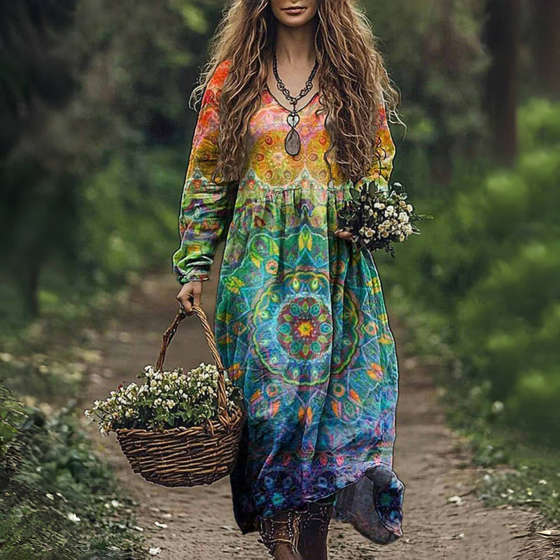 Polly - Vintage ethnischen Druck Kleid