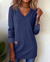 Leonie | Modischer Damen Pullover elegant & V-Ausschnitt – Blau