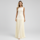 Eline | Elegantes Plissee Maxi Kleid für Damen – Formell – Elfenbein