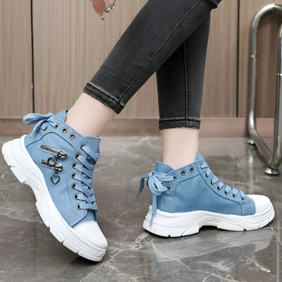 Damen High-Top Sneaker – Jeansblau mit Reißverschluss