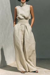 Livia | Elegantes Leinen Ensemble für den Sommer – Beige