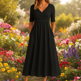 Monica Crossover-Kleid | Stilvolles Midi-Kleid für Damen – Schwarz