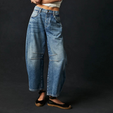 Damen Baggy Jeans Mit Hoher Taille – Dunkelsblau denim