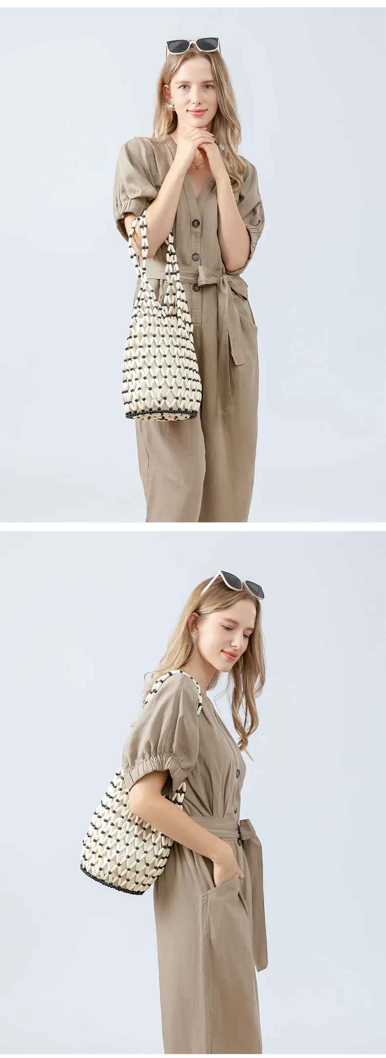 Helviora® | Handgeknüpfte Korbtasche mit Baumwollfutter