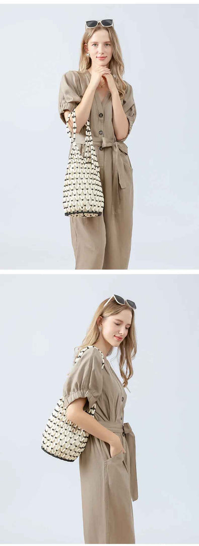 Helviora® | Handgeknüpfte Korbtasche mit Baumwollfutter