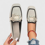 Doris | Damen Kristallschnalle Slip-On Loafer – Beige