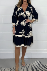 Damen Sommerkleid Im Boho Stil Mit Langarm – Schwarz