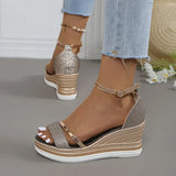Karin | Damen Plattform Keilabsatz Riemen Sandalen – Roségold