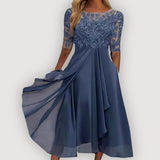 Pauline | Damen Elegantes Chiffonkleid – Chiffon Kleid Elegant Sommer 2026 – Blau