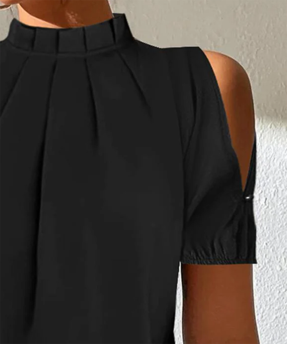 VALE Black Pleated Top with Slit Sleeves