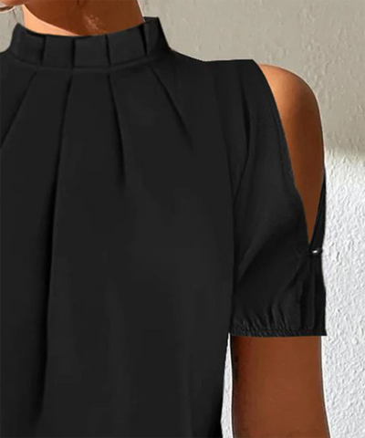 VALE Black Pleated Top with Slit Sleeves